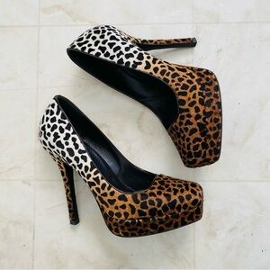 $795 Gucci Made in Italy Degrade Leopard Print Pony Hair Platform Heels size 6.5